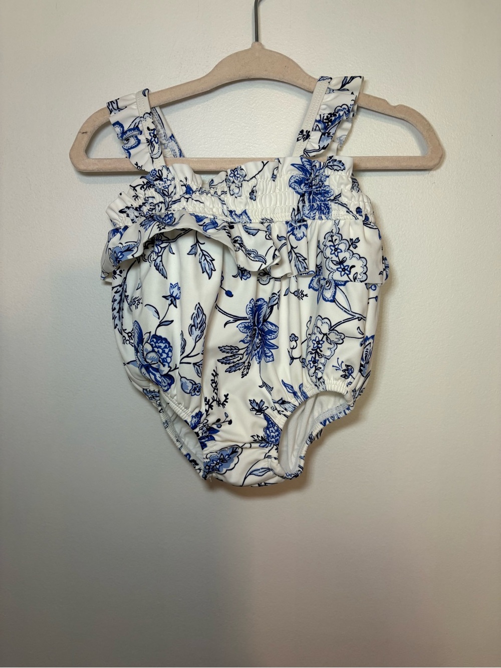 Janie & Jack Blue Floral Ruffle Baby Girls' Swim Romper